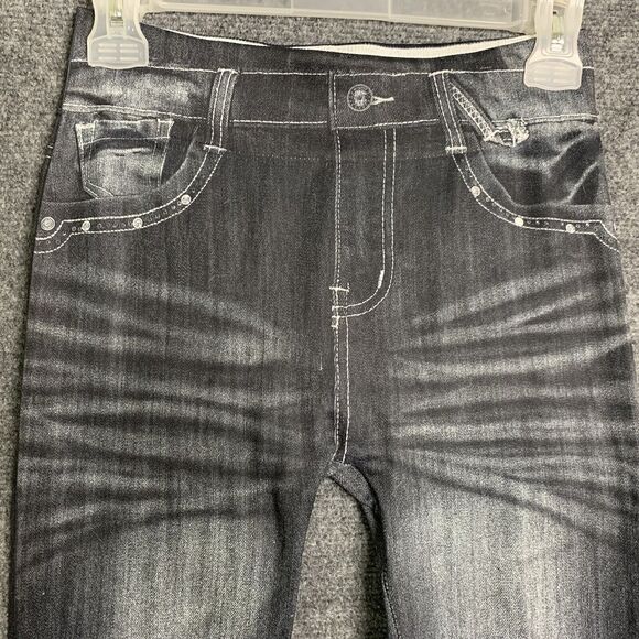Unbranded Printed Jeggings Leggings S Faux Denim Distressed Black Stretch Real - Picture 4 of 9